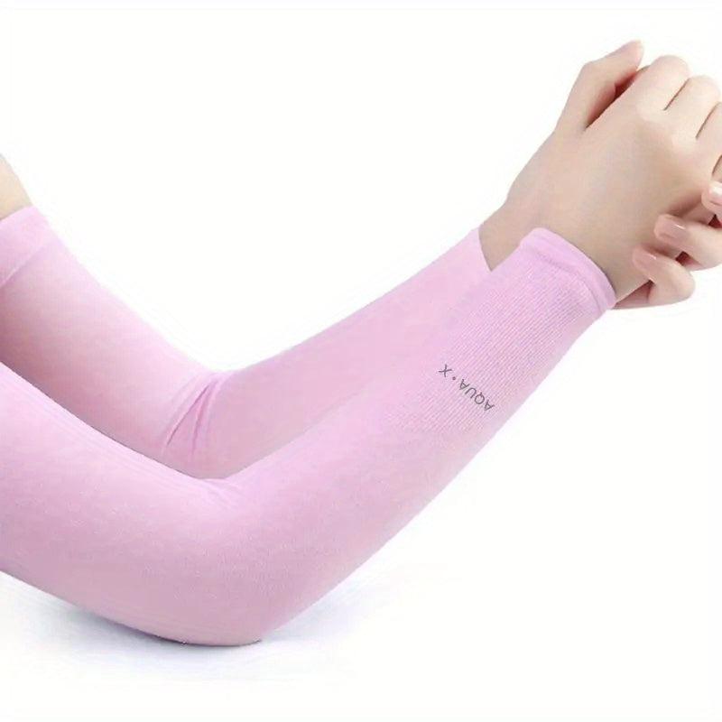 2pc High Elastic Sunscreen Sleeves Thin Ice Viscose Long Arm Protection Gloves