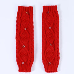 Red Rhombus Ribbed Knitted Gloves Elastic Warm Gloves Faux Pearl Decor