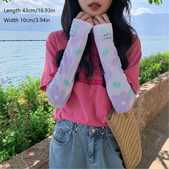 Flower Printed Ice Sleeve UV Protection Sun Long Arm Sleeves