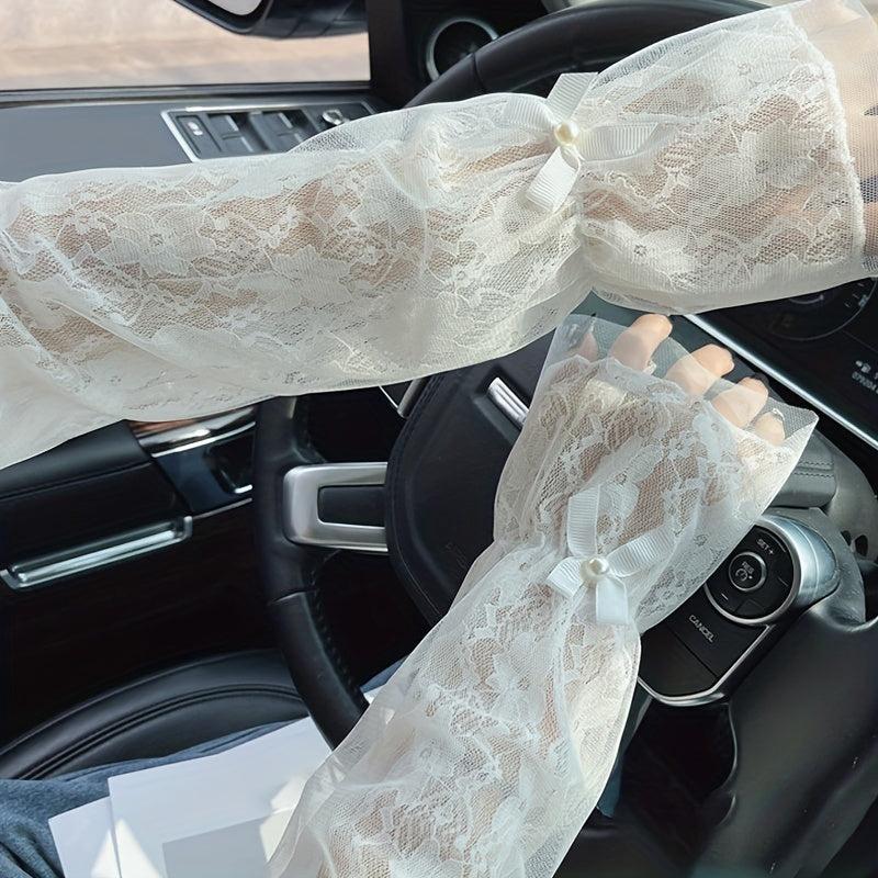 Bowknot Lace Gloves Women Sun Protection Fingerless Mittens