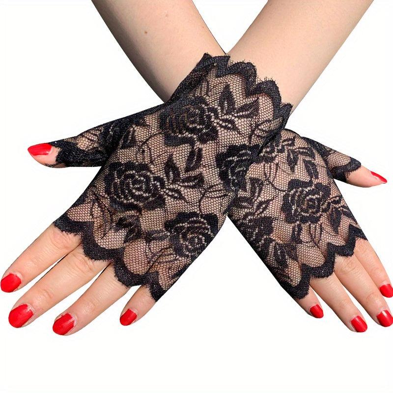 Short Lace Gloves Fingerless Sunscreen Vintage Ladies Girls Gloves