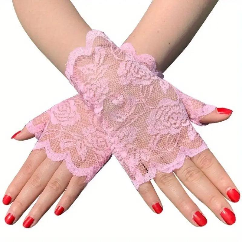 Short Lace Gloves Fingerless Sunscreen Vintage Ladies Girls Gloves