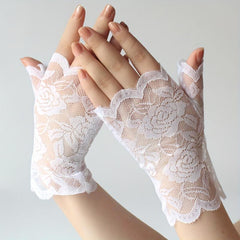 Short Lace Gloves Fingerless Sunscreen Vintage Ladies Girls Gloves