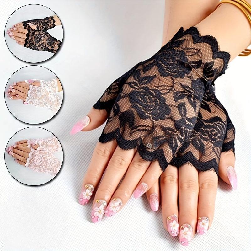 Short Lace Gloves Fingerless Sunscreen Vintage Ladies Girls Gloves