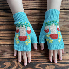 Mushroom Crocheted Fingerless Gloves Vintage Embroidery Gloves