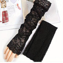 Floral Hollow Lace Gloves Women Sunscreen Fingerless Gloves