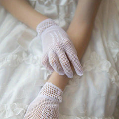 Fishnet Short Gloves Hollow Out Bride Wedding Gloves