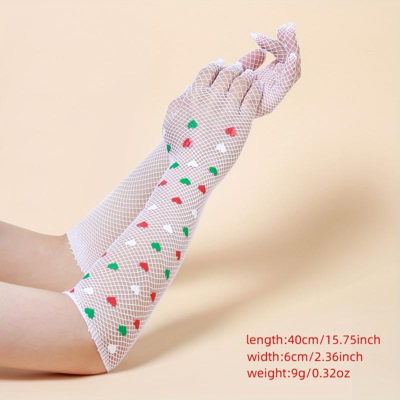 Colorful Heart Long Gloves Mesh Breathable Translucent Y2K Decorative Gloves