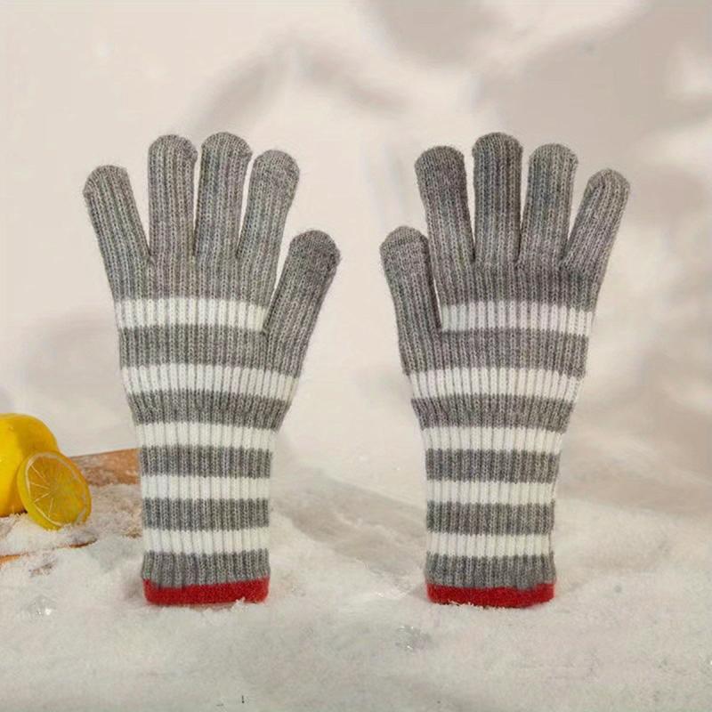 Cashmere Knit Gloves Colorblock Stripes Wrist Gloves for Autumn & Winter