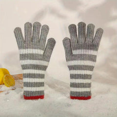 Cashmere Knit Gloves Colorblock Stripes Wrist Gloves for Autumn & Winter