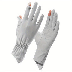 Ice Viscose Sunscreen Gloves Short Solid Elastic Gloves Touch Screen UV Protecti