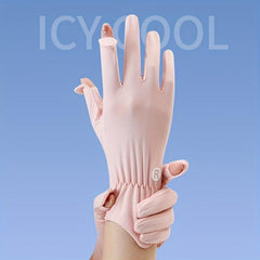 Ice Viscose Sunscreen Gloves Short Solid Elastic Gloves Touch Screen UV Protecti