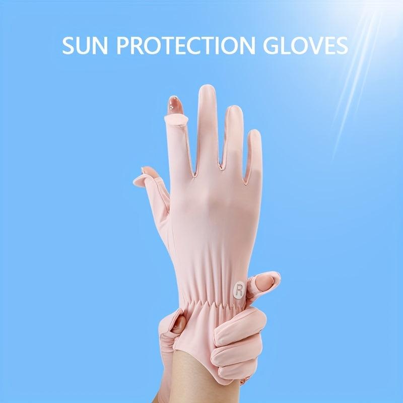 Ice Viscose Sunscreen Gloves Short Solid Elastic Gloves Touch Screen UV Protecti