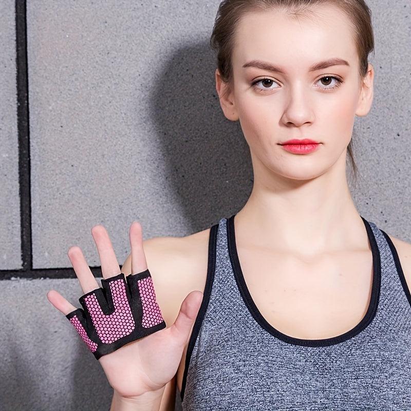 Rose Red Fitness Non-slip Fingerless Gloves for Women