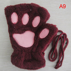 Cat Claw Gloves Paw Plush Fingerless Warm Soft Plush Girls Half Finger Gloves