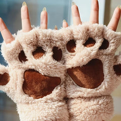 Cat Claw Gloves Paw Plush Fingerless Warm Soft Plush Girls Half Finger Gloves