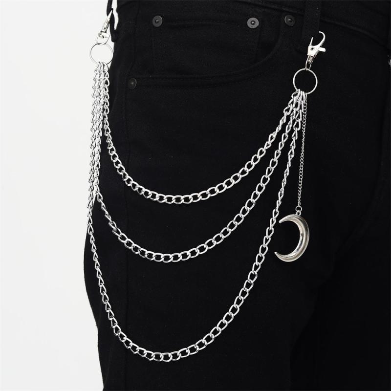 Moon Pendant Chain Punk Keychain for Men Women