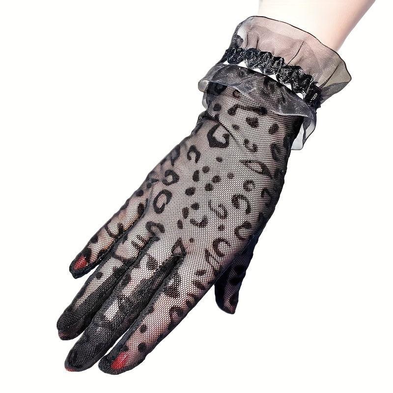 Leopard Print Mesh Women's Casual Evening Gloves