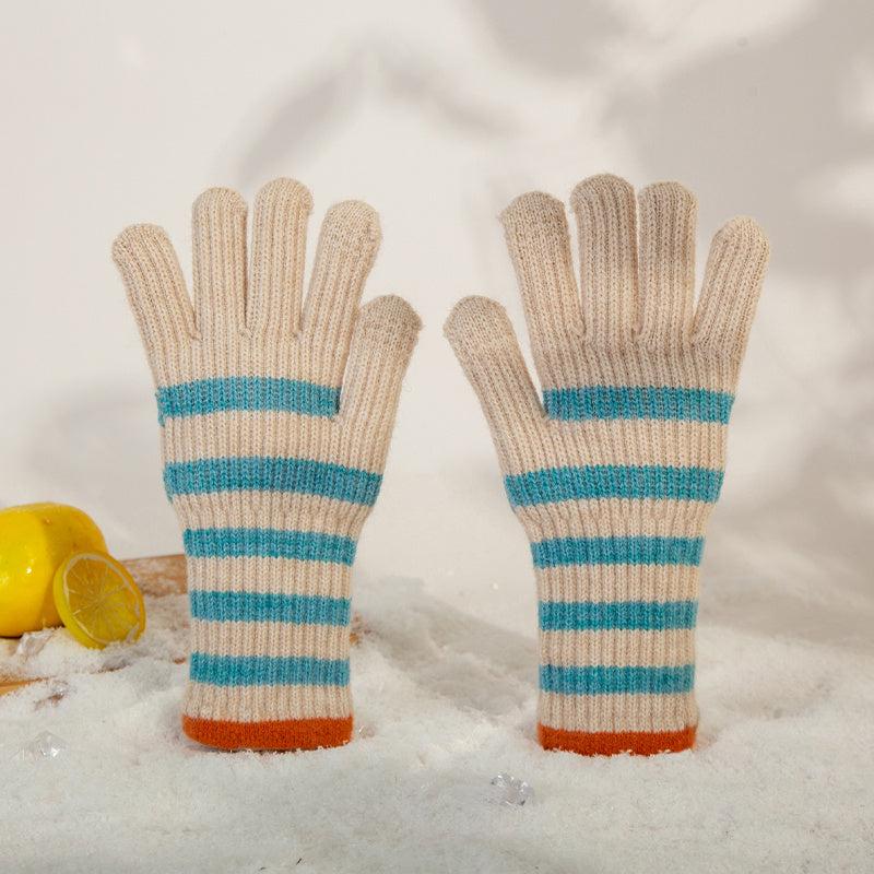 Knitted Striped Finger Gloves Hand Warmers for Women