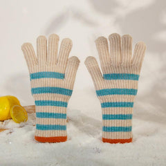 Knitted Striped Finger Gloves Hand Warmers for Women
