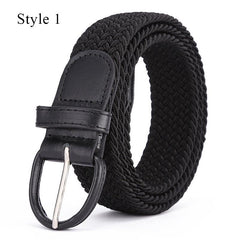 Knitted Pin Buckle Woven Canvas Elastic Stretch Belt Men