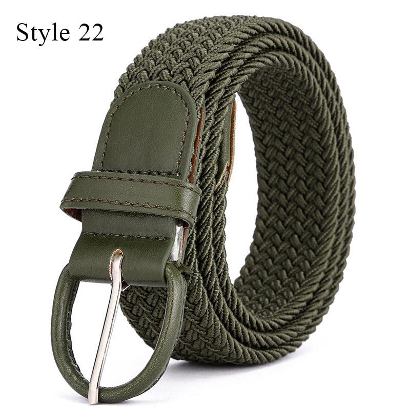 Knitted Pin Buckle Woven Canvas Elastic Stretch Belt Men