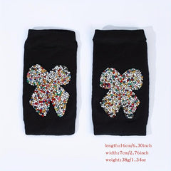 Colorful Rhinestone Butterfly Y2K Gloves Elastic Fingerless Gloves