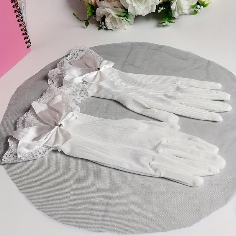 Short Bridal Lace Gloves with Bow Decoration