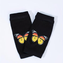 Yellow Butterfly Print Fingerless Gloves for Women