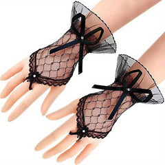 Bowknot Lace Fingerless Gloves for Party Prom Wedding Bridal