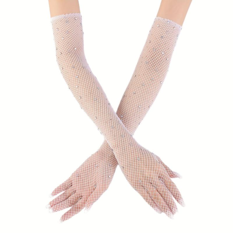 Long Mesh Gloves Solid Women' Arm Decorative Gloves Elastic Full Finger Gloves