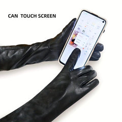 Leather Long Gloves Wool Warm Outdoor Coldproof Leather Gloves