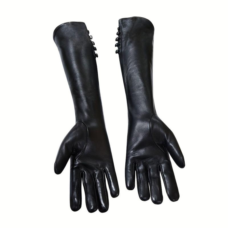 Leather Long Gloves Wool Warm Outdoor Coldproof Leather Gloves