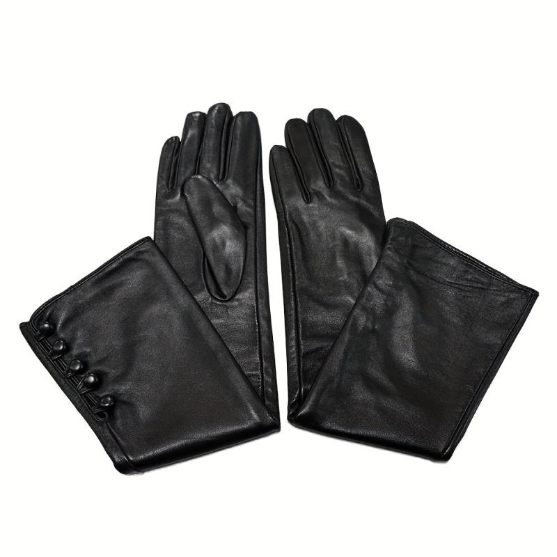 Leather Long Gloves Wool Warm Outdoor Coldproof Leather Gloves