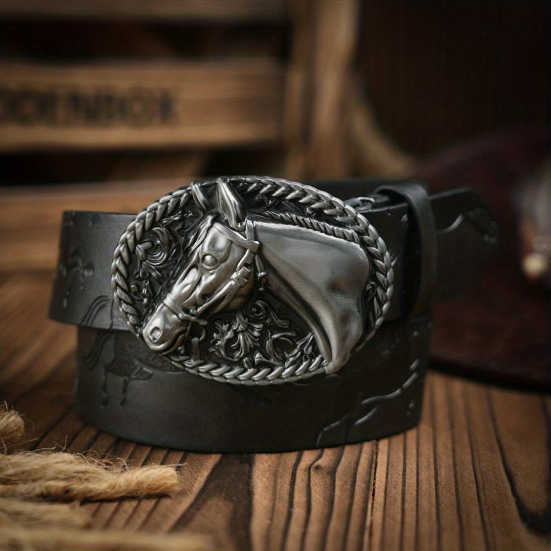 Men's Western Cowboy Style Horse Buckle PU Leather Belt