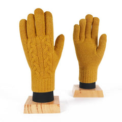 Winter Women's Double Layer Wool Knitted Gloves Plus Velvet Thick