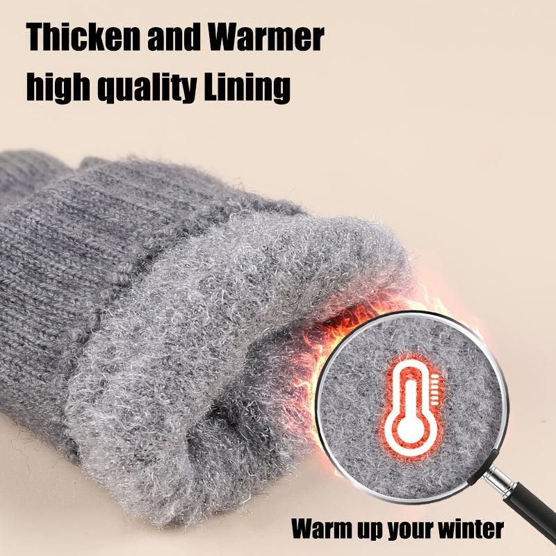 Winter Women's Double Layer Wool Knitted Gloves Plus Velvet Thick