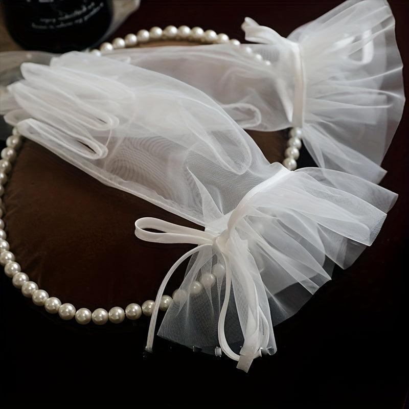 Transparent Short Lace Gloves for Women Wedding Tea Party Prom