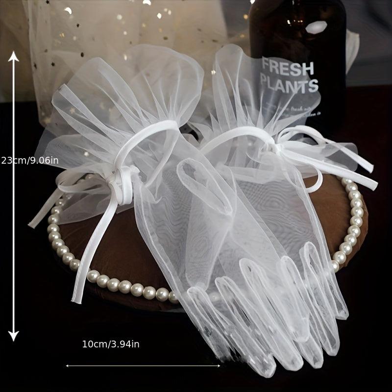 Transparent Short Lace Gloves for Women Wedding Tea Party Prom