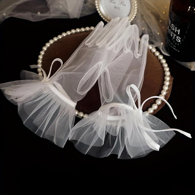 Transparent Short Lace Gloves for Women Wedding Tea Party Prom