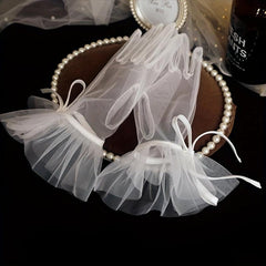 Transparent Short Lace Gloves for Women Wedding Tea Party Prom