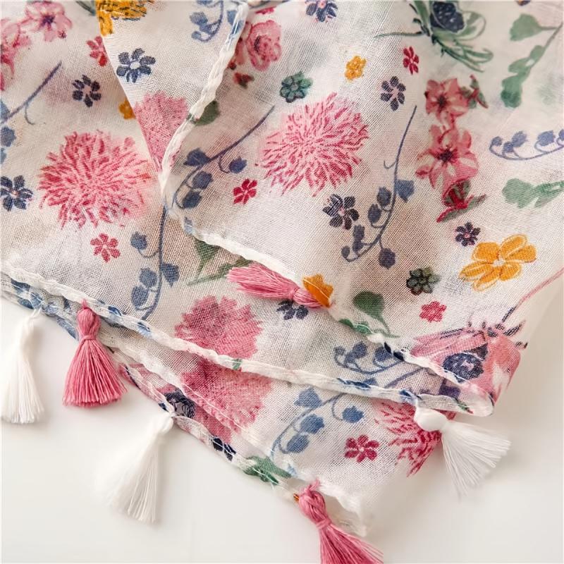 Red Romantic Floral Print Scarf 31 50' 70 87' Raw Edge Bandana