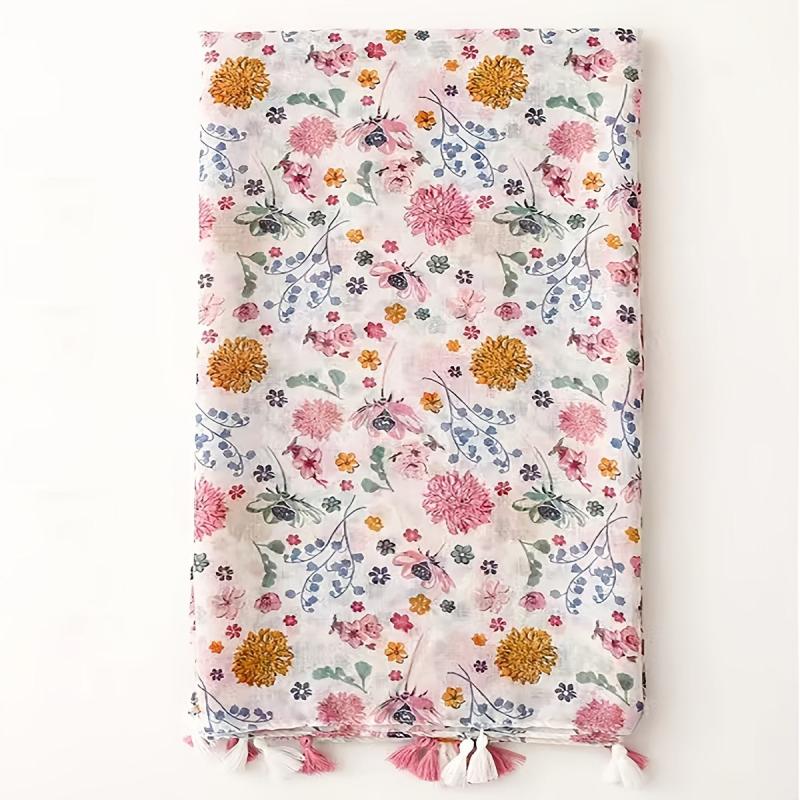 Red Romantic Floral Print Scarf 31 50' 70 87' Raw Edge Bandana