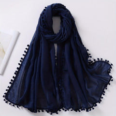 Pompom Tassel Scarf Solid Shawl Hijab Classic Turban Head Wrap
