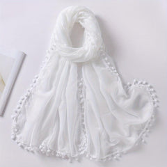 Pompom Tassel Scarf Solid Shawl Hijab Classic Turban Head Wrap