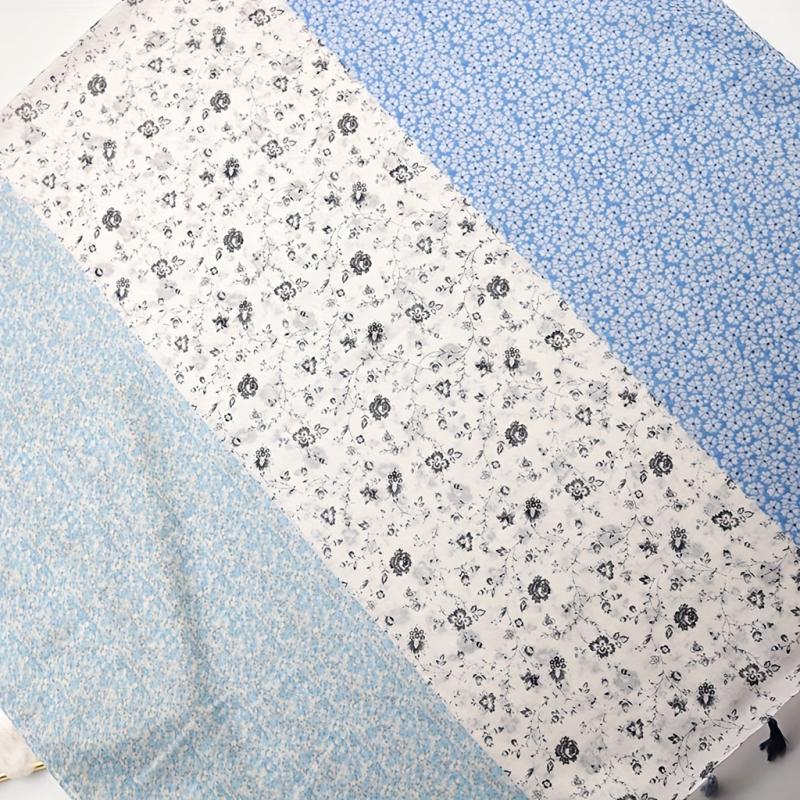 Floral Printed Tassel Scarf Stitching Pattern Shawl Women