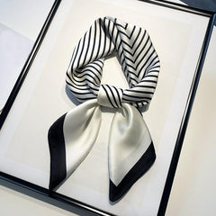 Square Silk Scarf And Striped Head Wrap For Women