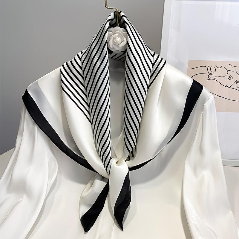 Square Silk Scarf And Striped Head Wrap For Women