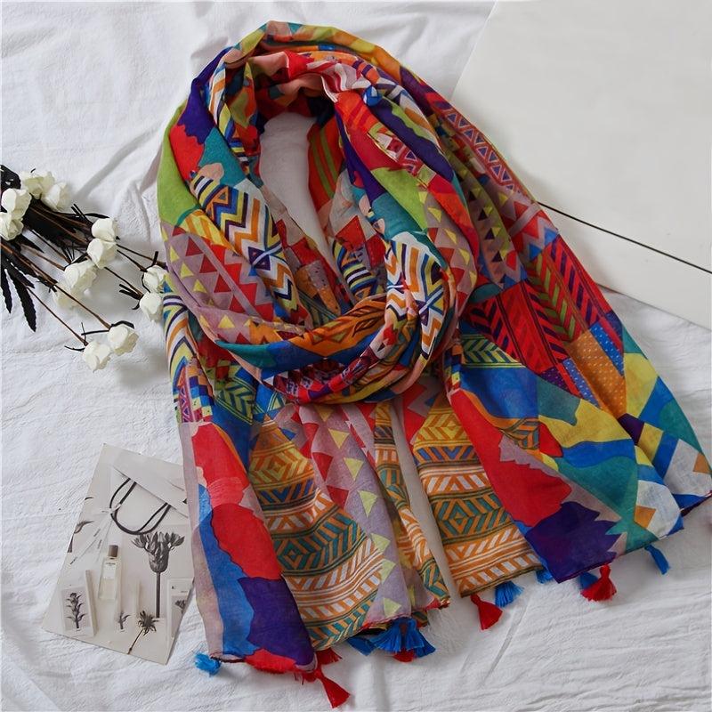 Ethnic Geometric Tassel Shawl Scarf Women's Retro Warm Scarf