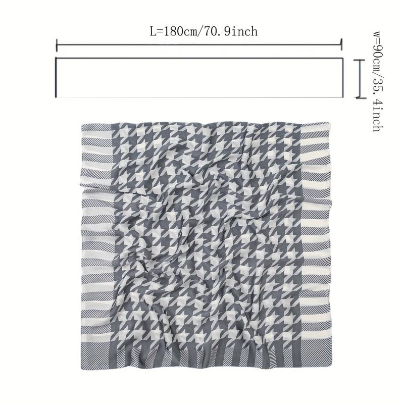 Gray Houndstooth Print Silk Scarf for Women
